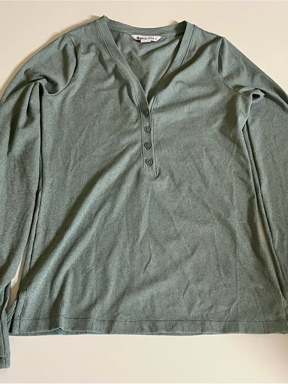 Athleta Sage Green Long Sleeve Henley Tee
